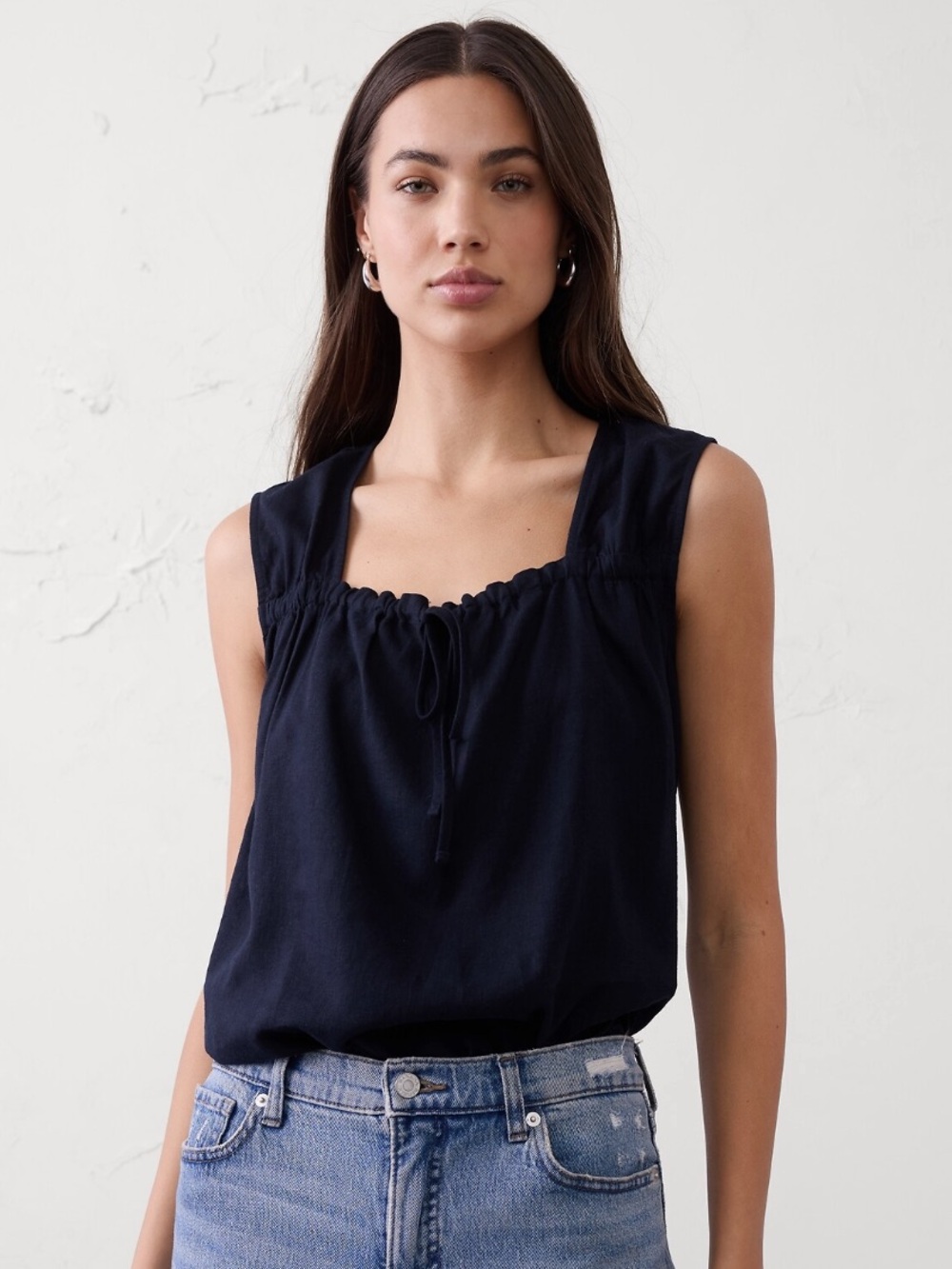 Banana Republic Navy Sleeveless Tie-Front Camisole